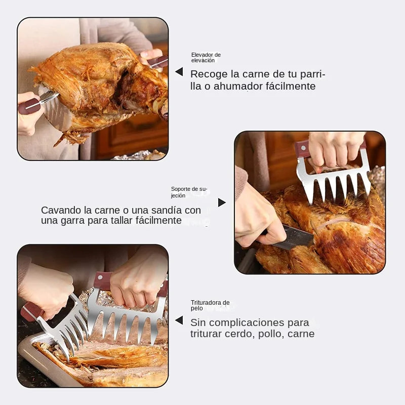 GrillWilde BBQ Meat Claws Made of Stainless Steel | With Wooden Handle & Bottle Opener | Ideal for Pulled Pork, Chicken & Grilled Meat