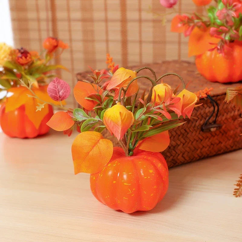 Decorative Pumpkin AutumnCharm | Artificial Pumpkin with Maple Leaves | Autumn, Halloween & Thanksgiving Decoration