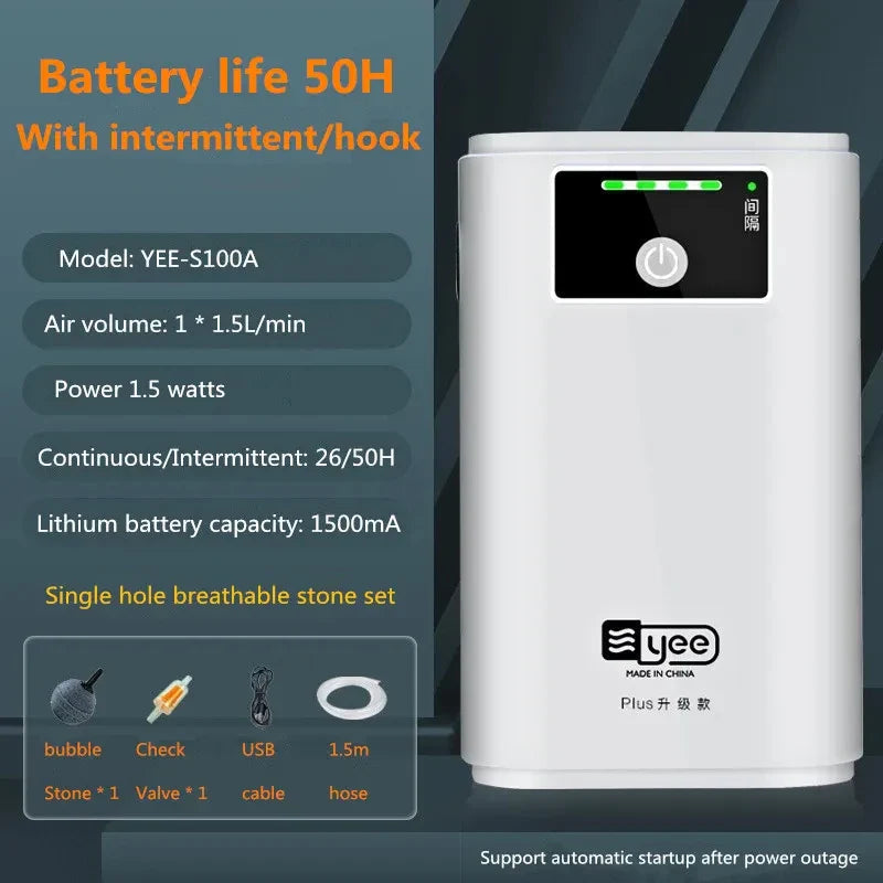 AquaLino SmartOxy Rechargeable Oxygen Pump for Aquarium & Outdoor | Quiet Air Pump with Battery & USB | Automatic AC/DC Switch & LED Display