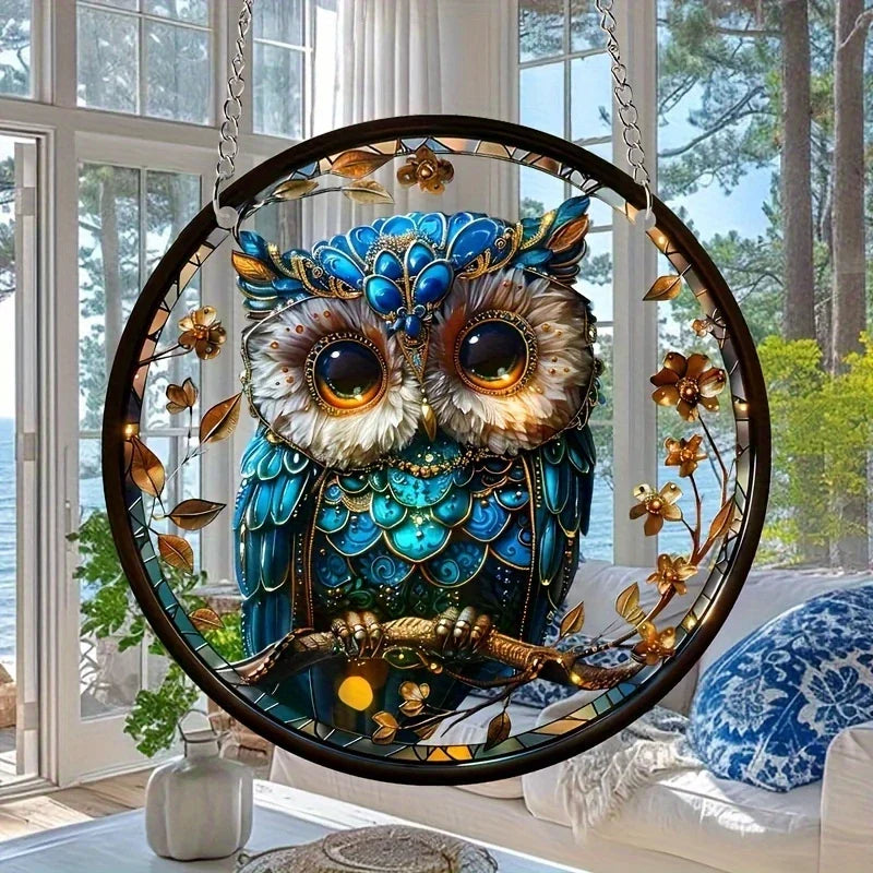 Acrylic Sun Catcher LumoOwl | 15 cm Round | Owl Decor | Window & Wall Hanging | Gift Idea