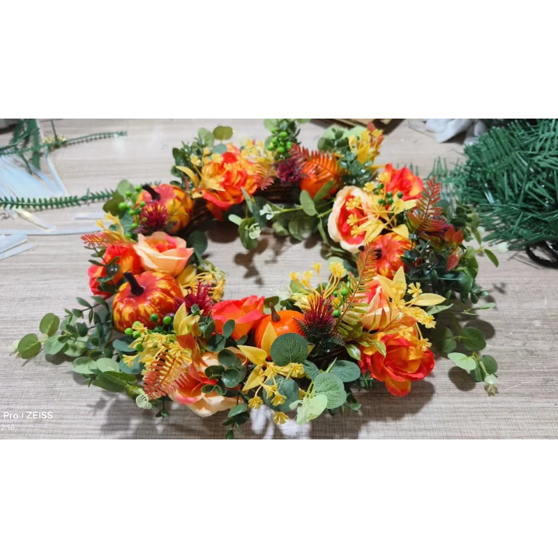 Autumna Charm Autumn Door Wreath | Pumpkin & Rattan | 40 cm | Handmade Decor for Fall & Thanksgiving