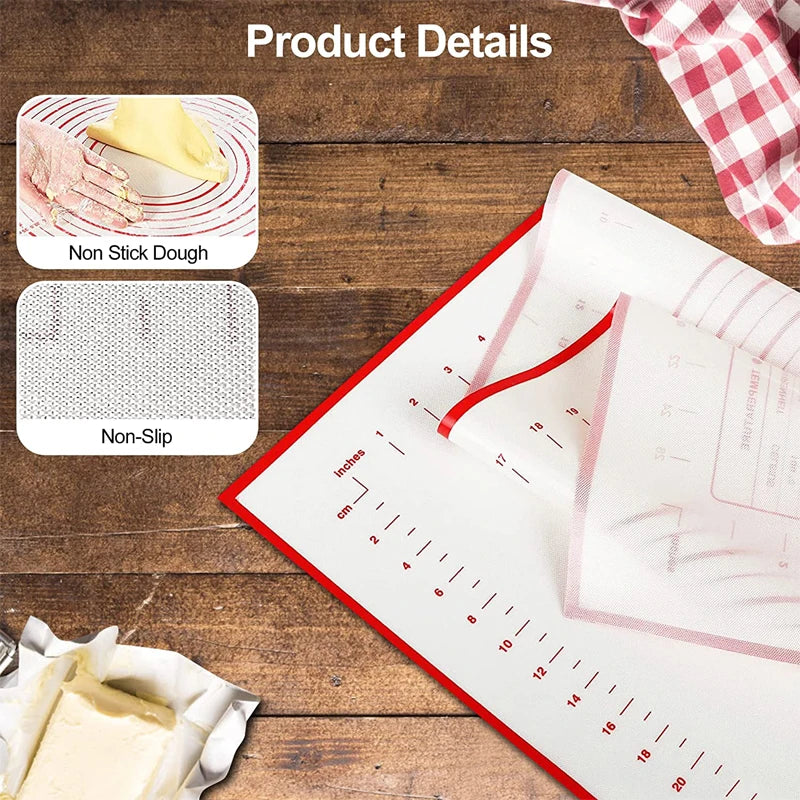 BakeFlex™ Silicone Baking Mat | Extra Thick & Non-Stick | With Measurement Scale | Perfect for Rolling Dough, Fondant & Pastries
