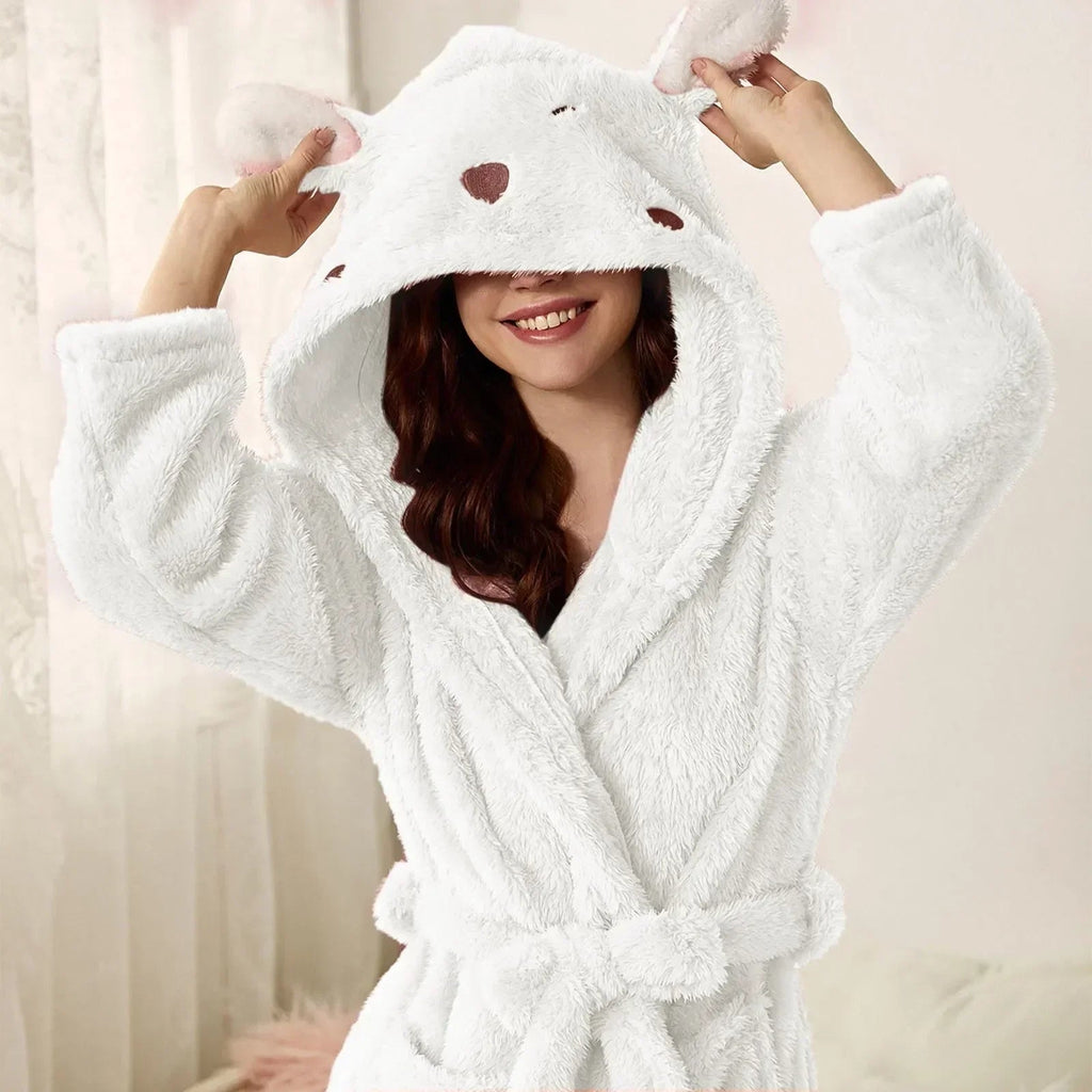 Flannel Bathrobe CuddleBunny | With Bunny Ears & Hood | Soft, Warm & Easy Care | For Cozy Hours at Home