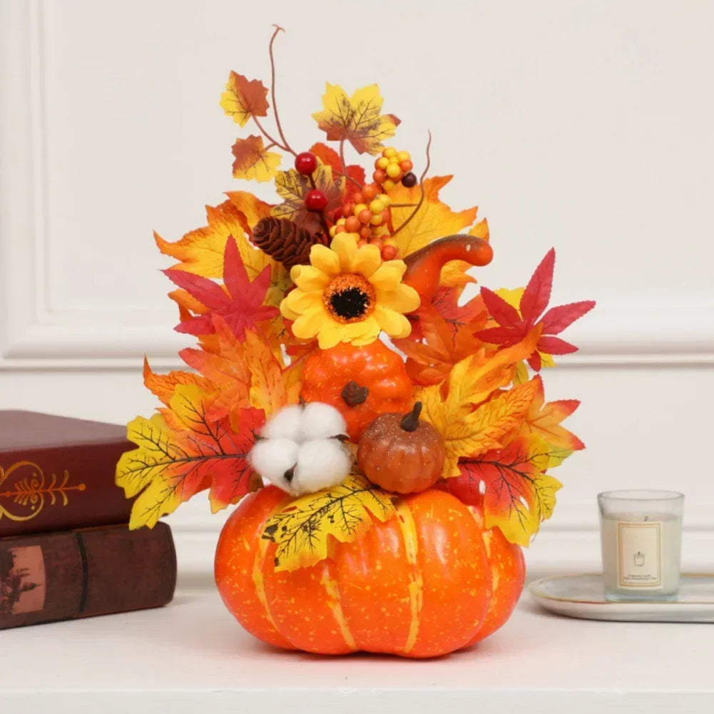 Autumn Magic | Decorative Pumpkin with Artificial Flowers | 25–30 cm | Autumn & Halloween Decoration