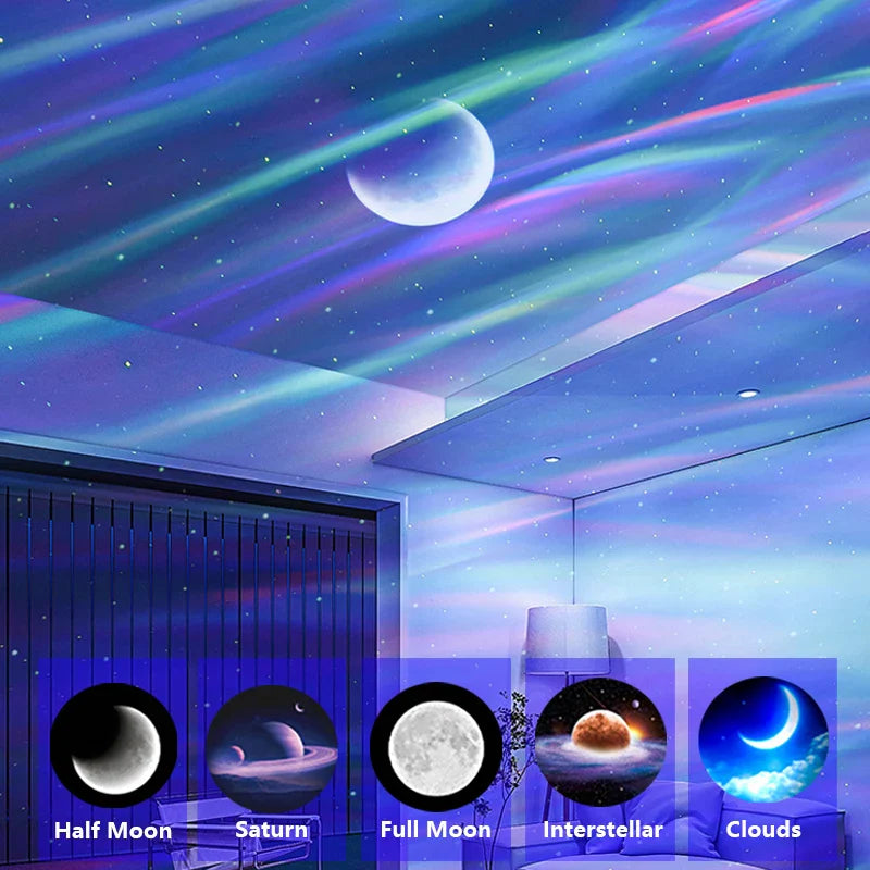 Auroria Northern Lights Projector | 3-in-1 Aurora, Stars & Moon | Bluetooth Speaker & White Noise | 360° Galaxy Night Light