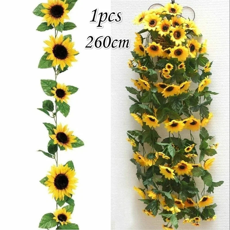 Floraviva SunVine Sunflower Garland Artificial | 2.6 m Length | 12 Flowers Ø 8 cm | For Wedding, Balcony & DIY Decor