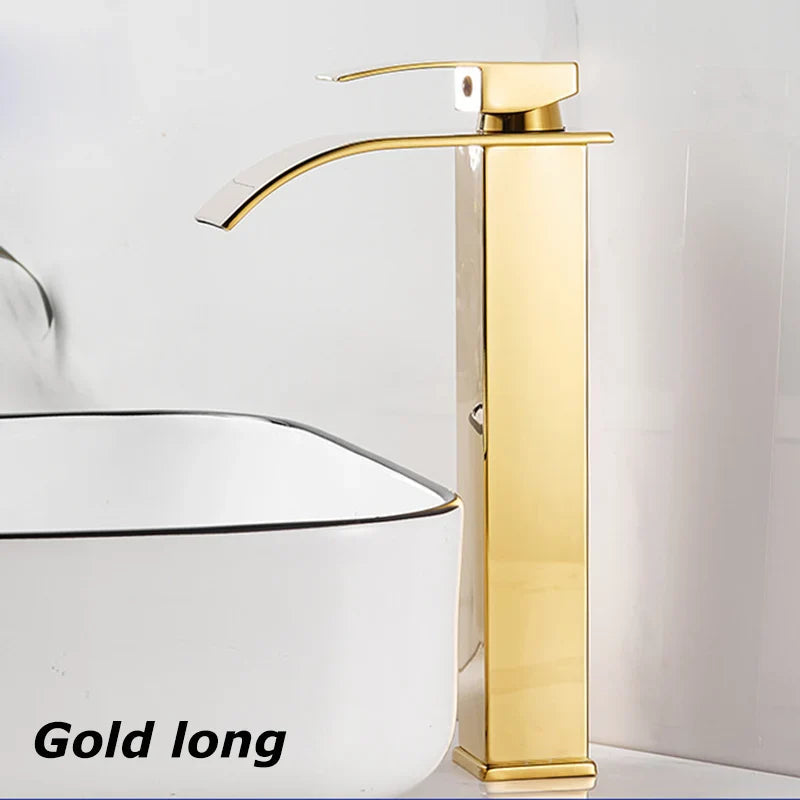 Aqualis Noir Waterfall Basin Mixer Tap | Stainless Steel | Hot & Cold Water | For Bathroom & Guest WC
