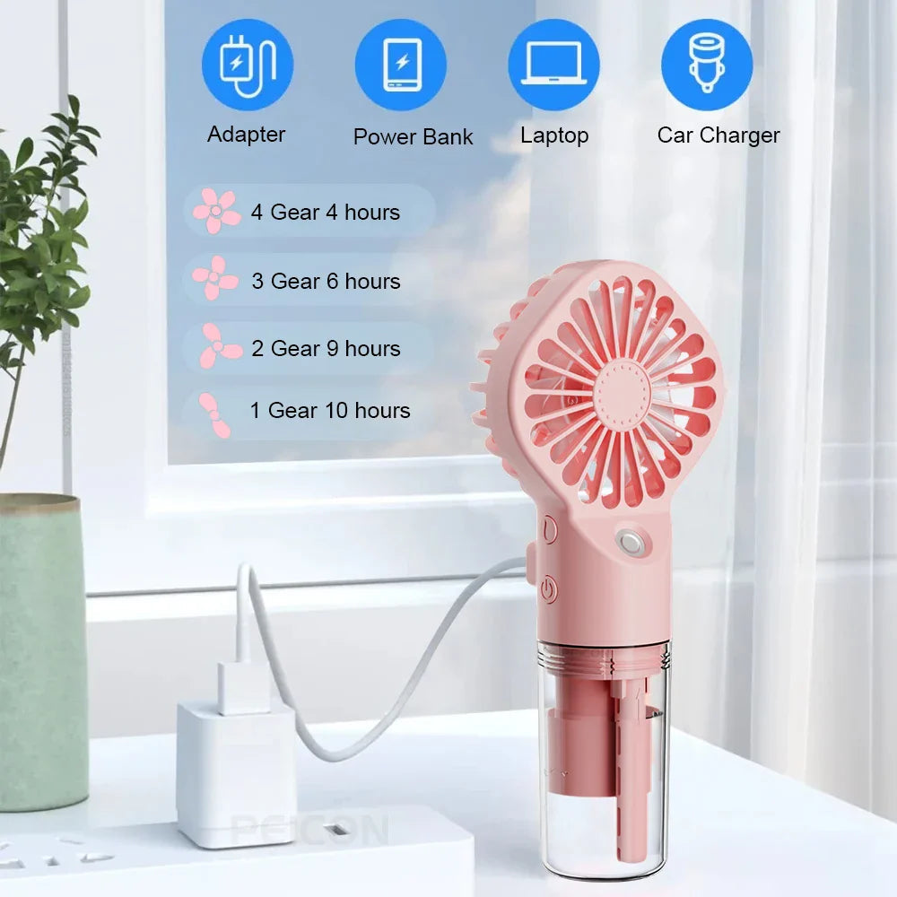 Brisella Air Mini Hand Fan with Humidifier | 4-Level Spray Function | USB Rechargeable | Portable & Quiet