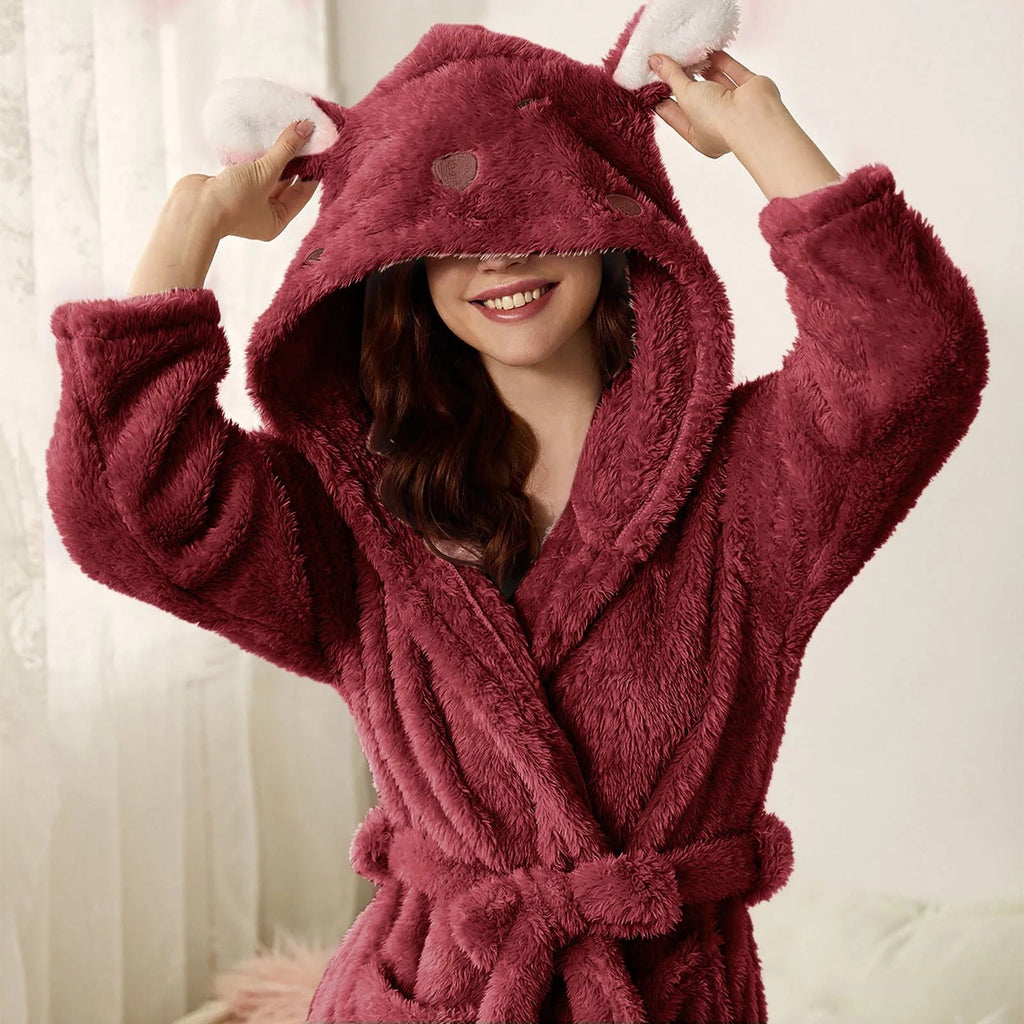 Flannel Bathrobe CuddleBunny | With Bunny Ears & Hood | Soft, Warm & Easy Care | For Cozy Hours at Home