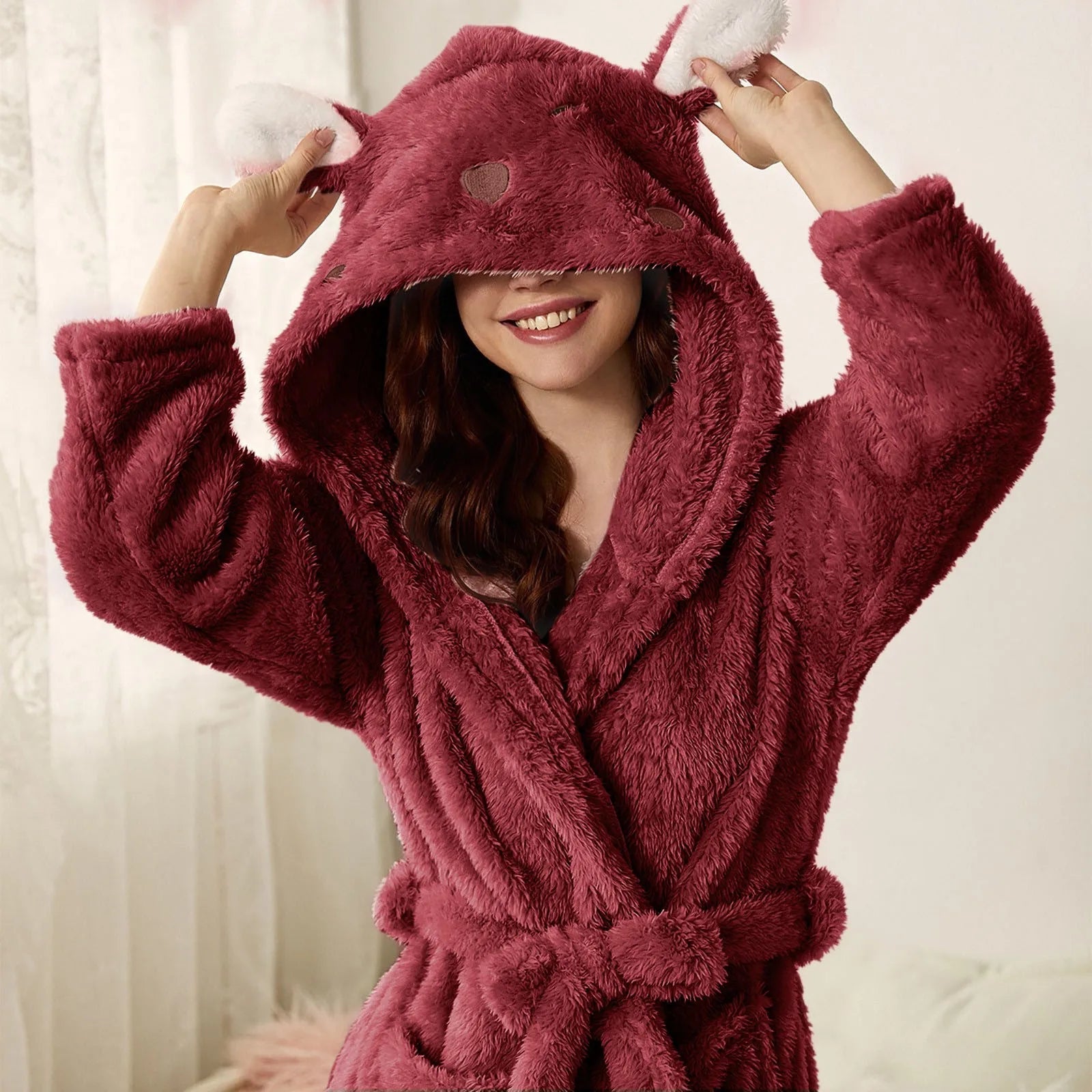 Flannel Bathrobe CuddleBunny | With Bunny Ears & Hood | Soft, Warm & Easy Care | For Cozy Hours at Home