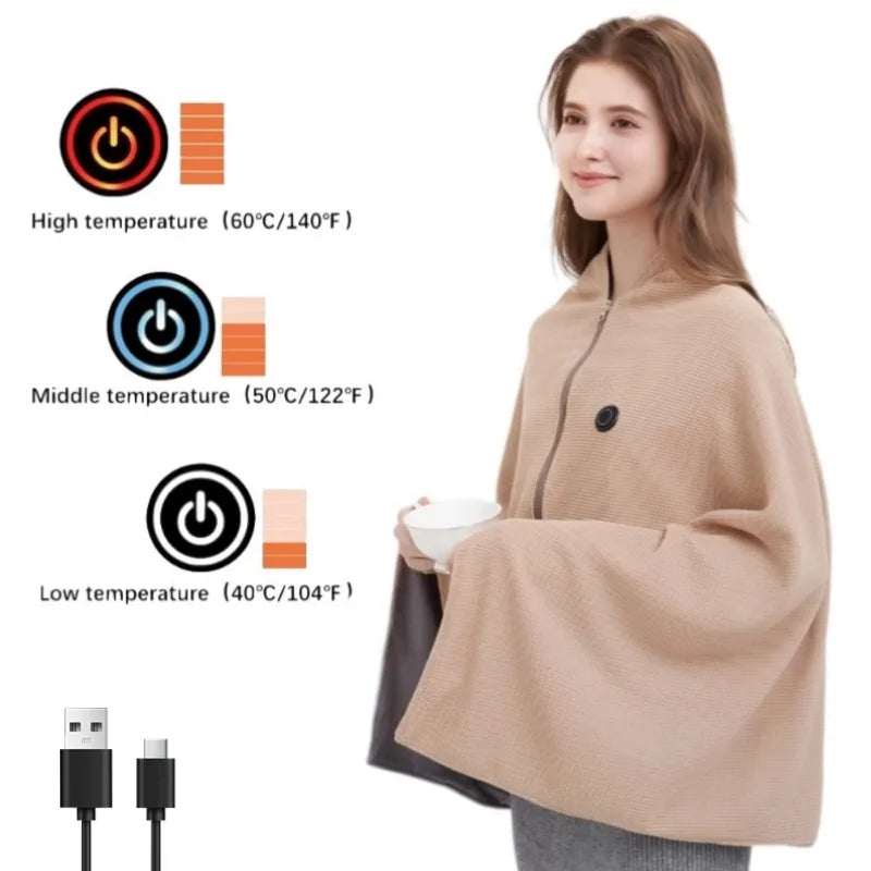 CozyTherm Wear USB Heated Blanket for Wearing | 150 × 85 cm | 3 Temperature Settings | Machine Washable & Portable