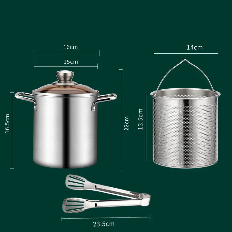 Crisplora FryMaster Stainless Steel Deep Frying Pot 3 L with Strainer & Lid | Tempura Fryer with Tongs