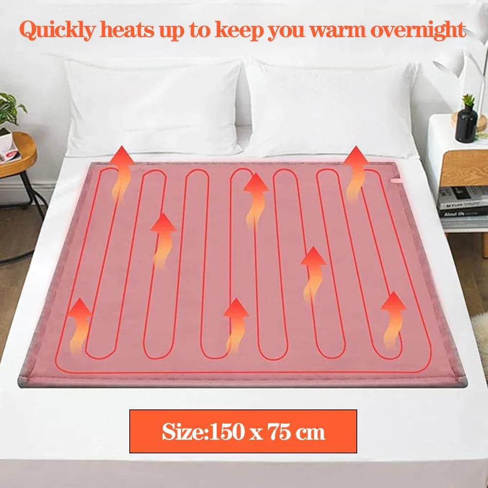 Electric Heated Blanket | 2-Layer Flannel Heating Blanket with Timer & Overheat Protection | 220V, 150 × 75 cm | ThermaLuxe