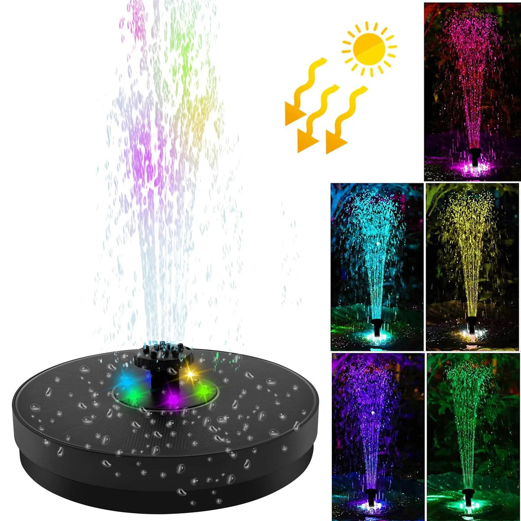 AquaLume Solar Spring | 3W Solar Fountain with LED Color Play | Up to 60 cm Fountain Height | 7 Nozzle Attachments