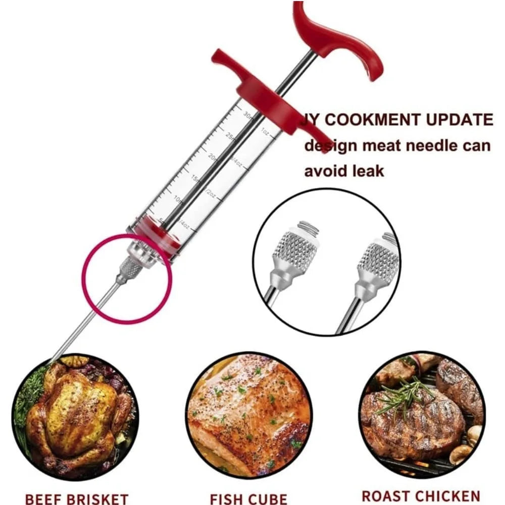 FLAVORYX Marinade Injector | Meat Injector for BBQ & Roasts | With Stainless Steel Needles for Liquid & Spice Marinades | 60 ml Volume