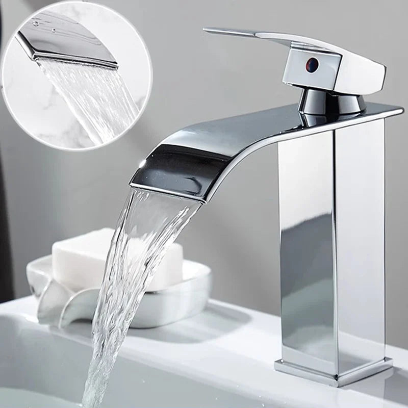 Aqualis Noir Waterfall Basin Mixer Tap | Stainless Steel | Hot & Cold Water | For Bathroom & Guest WC