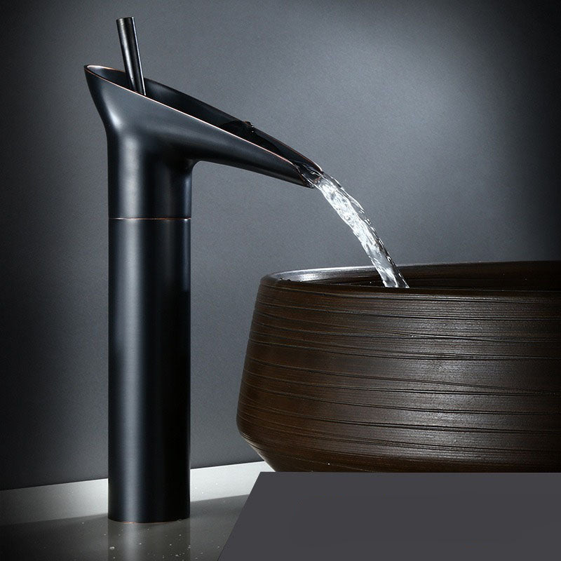AquaVintura Antique Waterfall Basin Faucet | Brass Mixer Tap with Single Lever | Hot & Cold Water | Bronze Finish