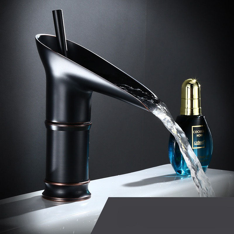 AquaVintura Antique Waterfall Basin Faucet | Brass Mixer Tap with Single Lever | Hot & Cold Water | Bronze Finish