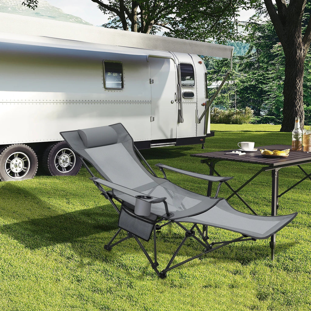 CAMPURE Relax Deck Chair | Adjustable & Foldable | With Footrest | Ultralight & Portable – Black/Grey