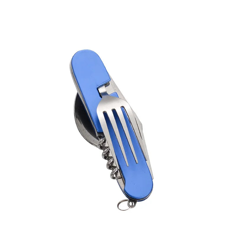 4-in-1 Outdoor Cutlery Set Camplico | Foldable Spoon, Fork, Knife & Bottle Opener | Stainless Steel & Compact | For Camping & Travel