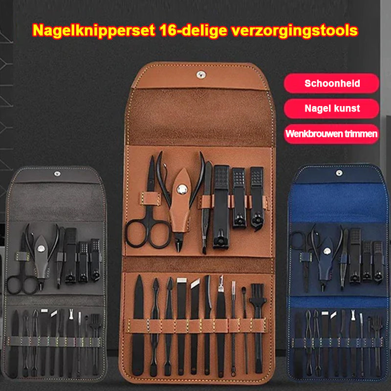 PureNail Pro | Maniküre-Set 16-teilig | Edelstahl Nagelpflege-Set | PU-Leder Etui | Für Hände, Füße & Gesicht