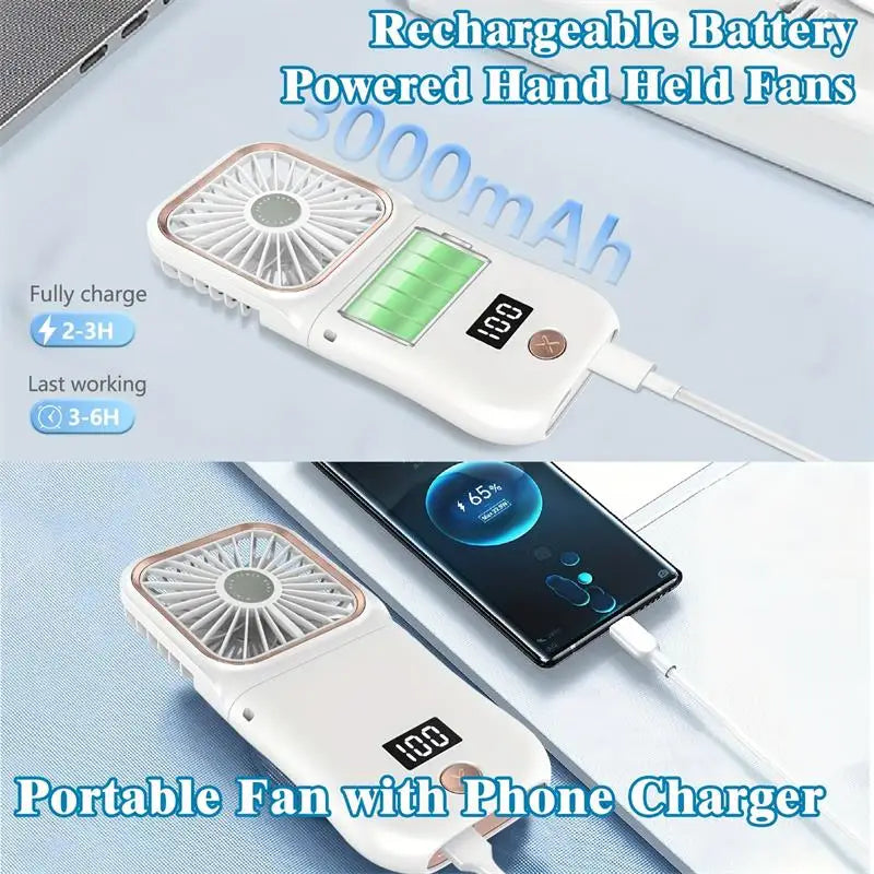 Airlio Foldable USB Fan 3000mAh | 4-Speed Air Cooler | Handheld, Table & Neck Fan | Power Bank Function | 180° Rotatable
