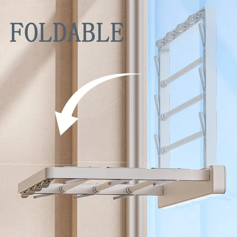 DryFold Wall-Mounted Folding Clothes Dryer | Foldable & Space-Saving | With Windproof Clips | Plastic/Stainless Steel