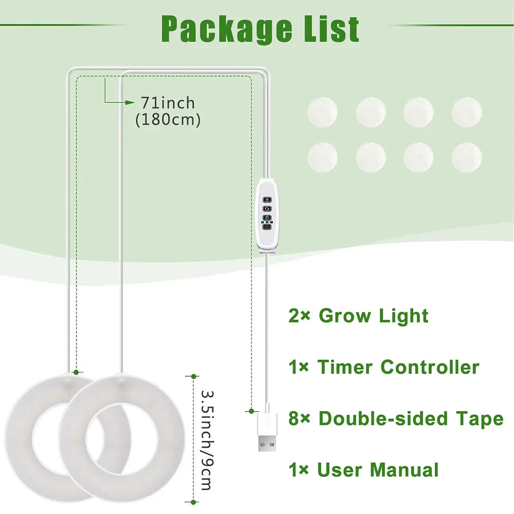 FloraHalo Plant Lamp | LED Full Spectrum Plant Lamp | 10 Brightness Levels & Timer | Ceiling & Under-Cabinet Halo Light for Houseplants