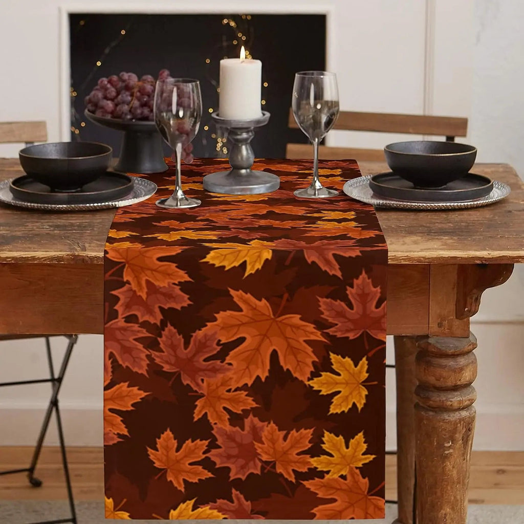 Autumna LeafRunner Table Runner Linen | Maple Leaf Autumn Decoration | Washable & Durable | 150–200 × 33 cm