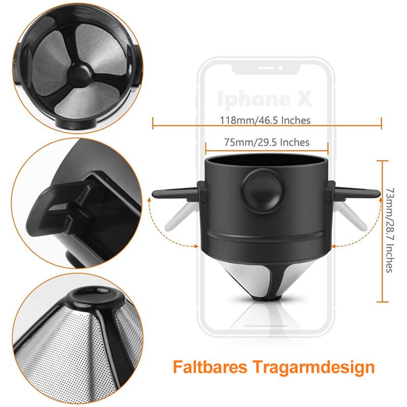 AromaFold | Kaffeefilter aus Edelstahl | Doppelschicht-Mikrofilter | Wiederverwendbar | Faltbarer Halter
