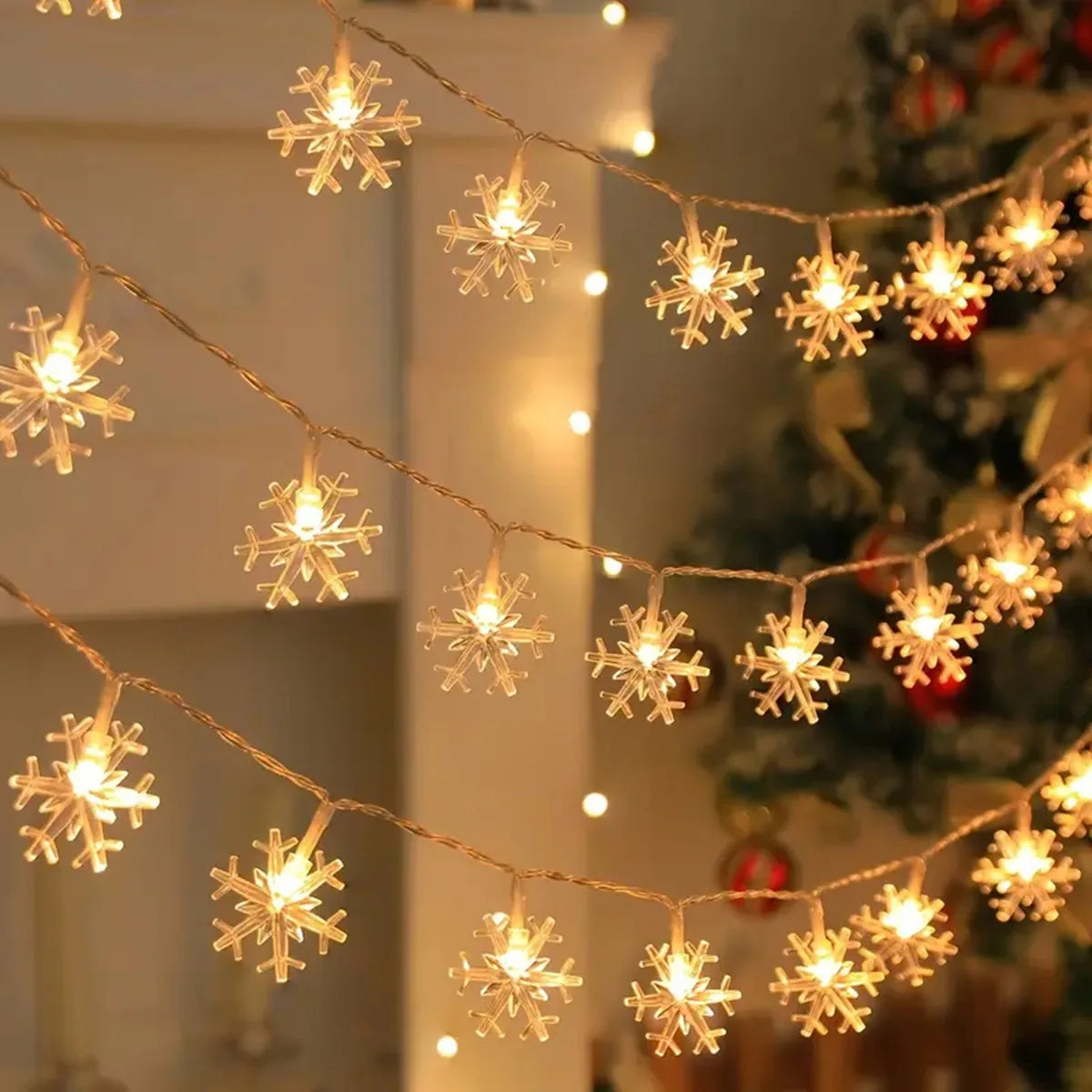 FrostGlow LED Snowflake String Lights | Warm White | Indoor & Outdoor | Battery Operated