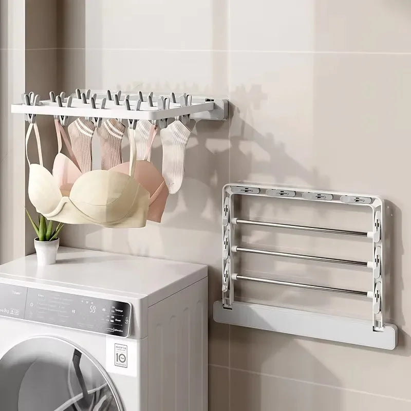 DryFold Wall-Mounted Folding Clothes Dryer | Foldable & Space-Saving | With Windproof Clips | Plastic/Stainless Steel
