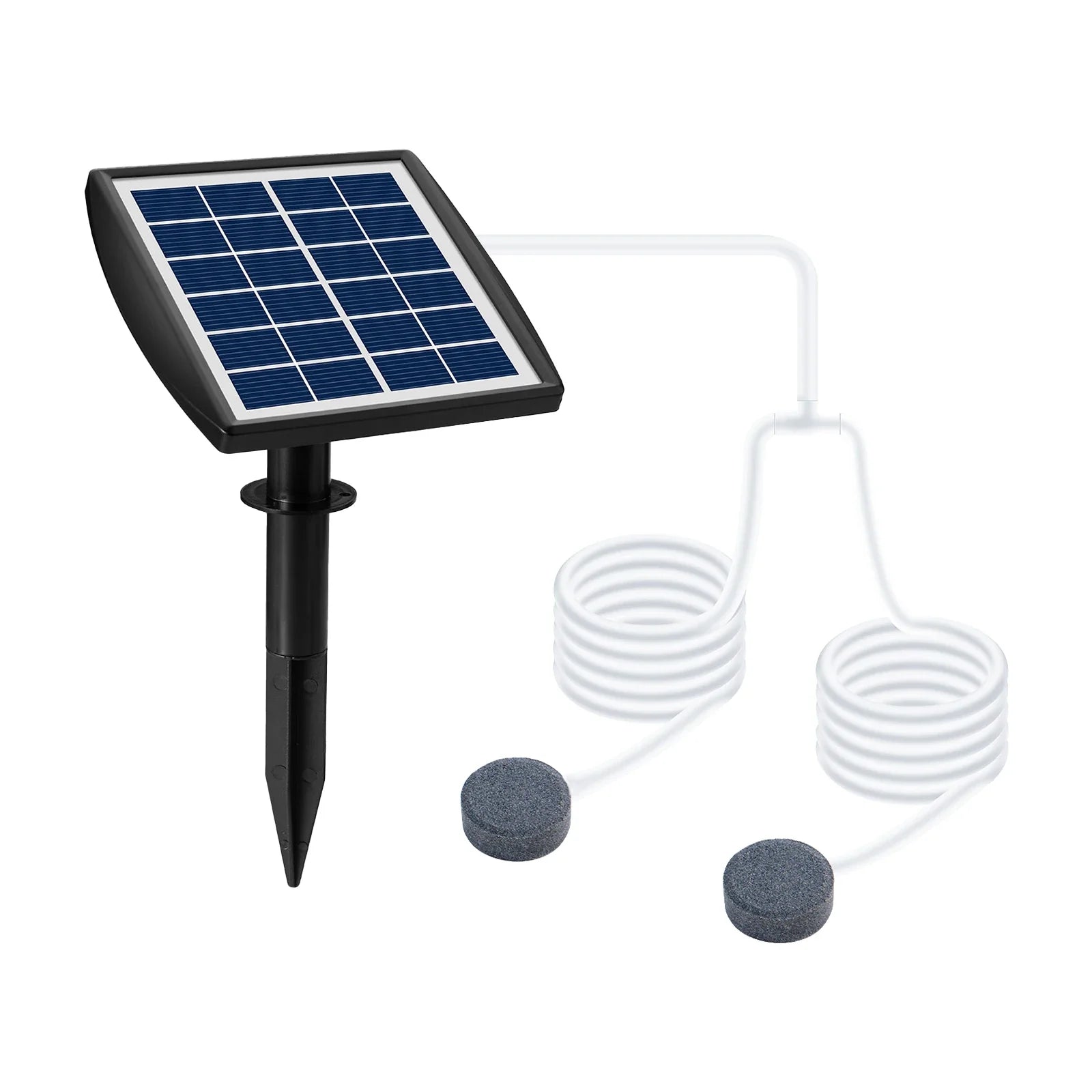 AquaSola Solar-Powered Oxygen Pump with Battery | 6V 2W | For Ponds & Aquariums | Including 2 Air Stones & 0.25 cm Hose