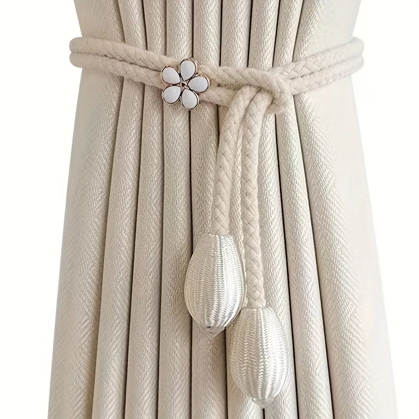 Floravia Curtain Holder Set of 2 | Adjustable Without Drilling | With Flower Buckle | Elegant Home Accessory