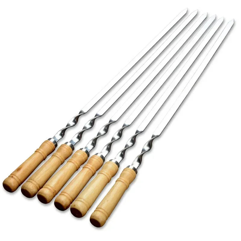 GrillSpear Grill Skewers 55 cm | Set of 6 | Stainless Steel with Beech Wood Handle | Extra Long & Heat Resistant