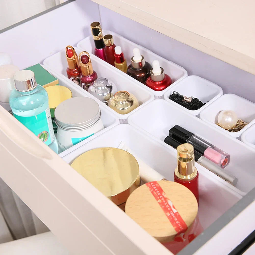 Flexorra Drawer Organizer Set | 8 Pieces | Adjustable Compartments | For Bathroom, Kitchen & Jewelry
