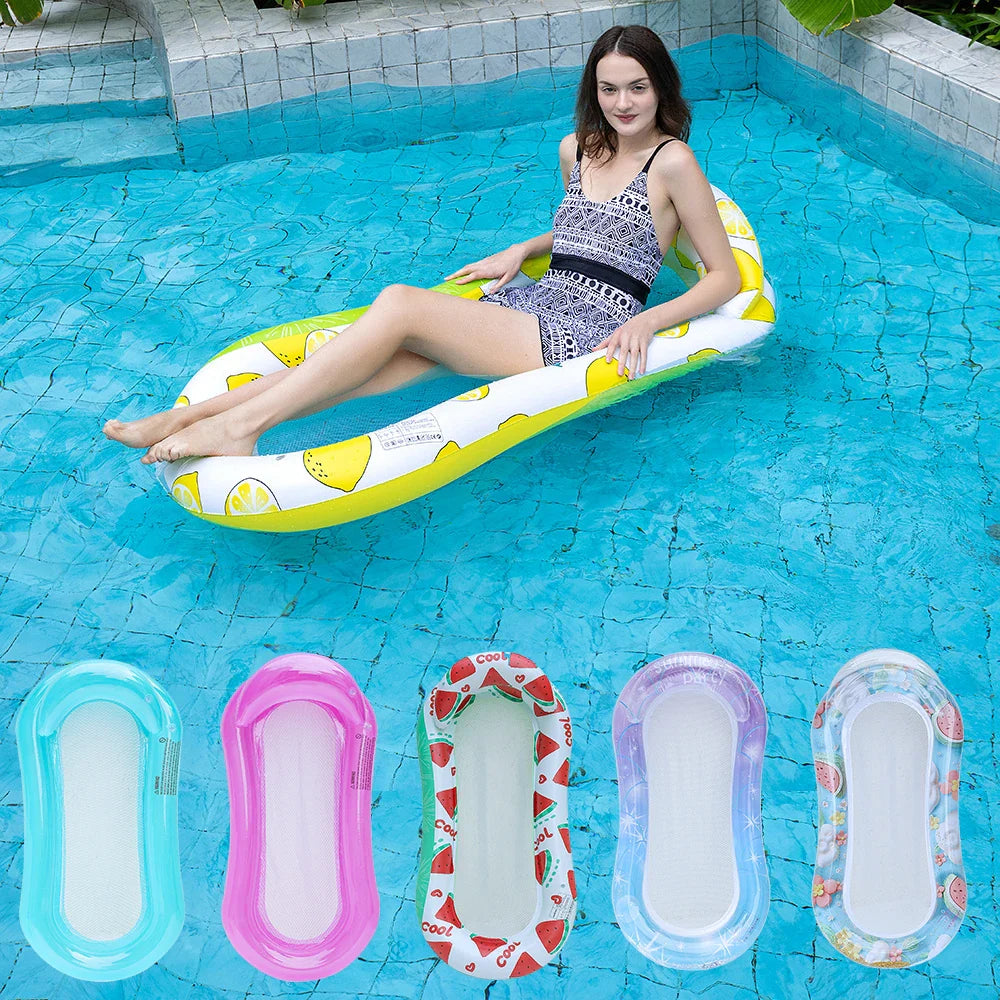 AquaLiva Inflatable Pool Lounger Rooxin | Ergonomic Pool Air Mattress with Net & Armrests | For Pool, Lake & Beach