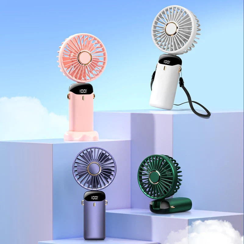 AERIONIQ 3-in-1 Mini Fan | LED Display | 5 Levels | Battery with Powerbank Function | Portable & Standable