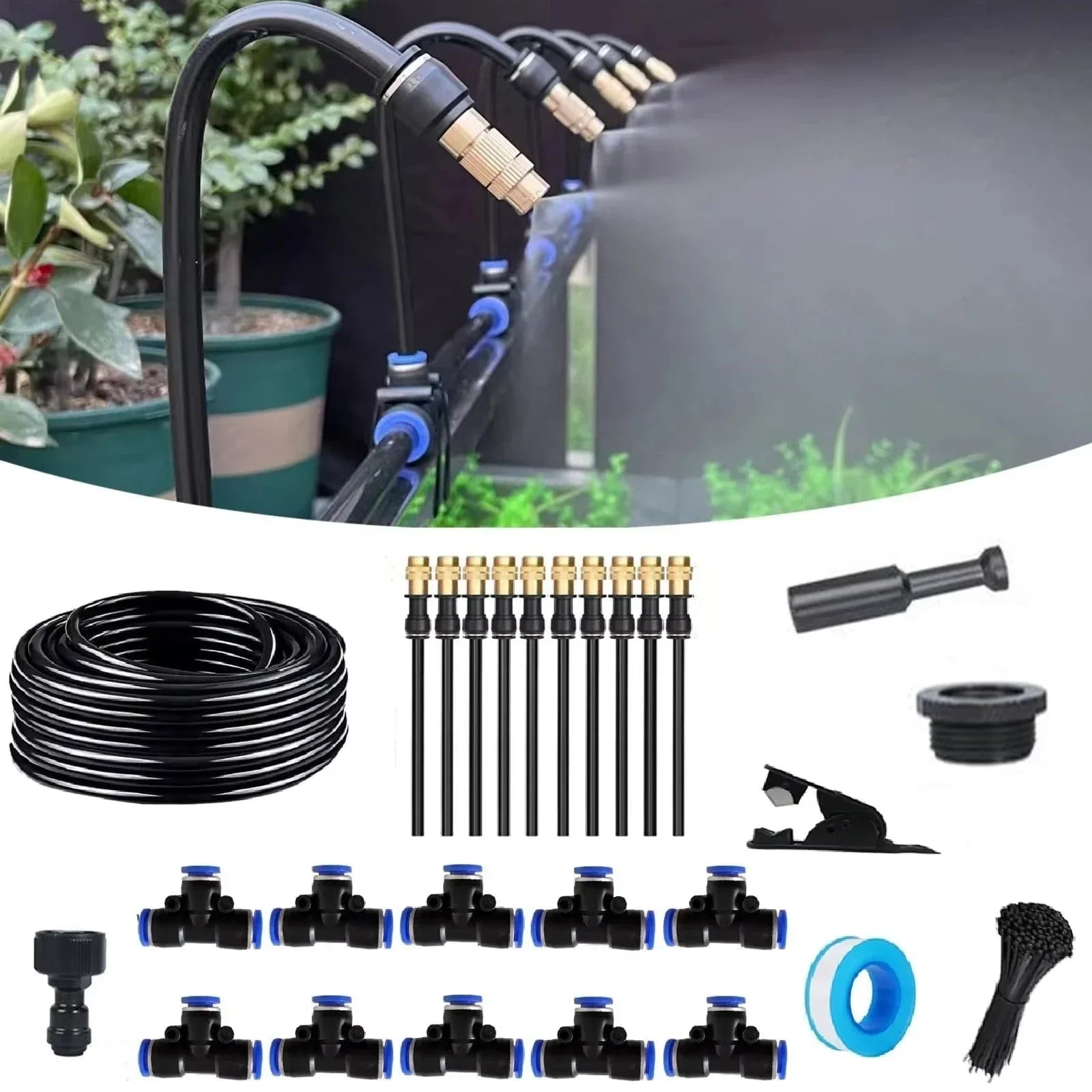 AquaFlex Pro360 Automatic Irrigation System 20 m | 360° Adjustable Spray Nozzles | DIY Mist Irrigation Kit | For Garden, Vegetable Bed & Terrace