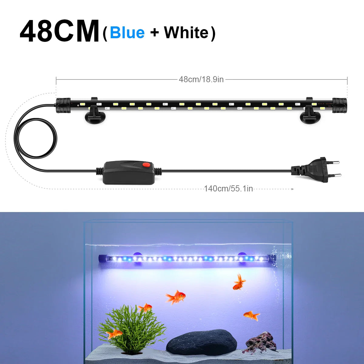 Aquanova LED Aquarium Lamp | Waterproof & Submersible | Plant Growth & Fish Colors | 18–58 cm
