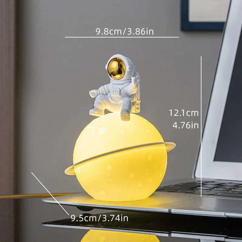 AstroLume Astronaut Sculpture with Planet Night Light | Modern Decorative Highlight | Eco-friendly PVC & ABS | 9.8 x 12.1 cm