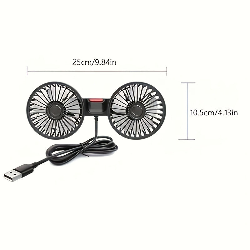 Dual Fan AirTrek Duo | 360° Rotatable | Ultra-Quiet & Compact | USB Car Fan with 5 Blades