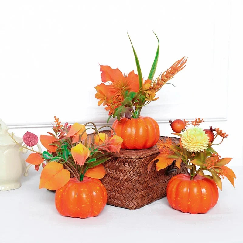 Decorative Pumpkin AutumnCharm | Artificial Pumpkin with Maple Leaves | Autumn, Halloween & Thanksgiving Decoration