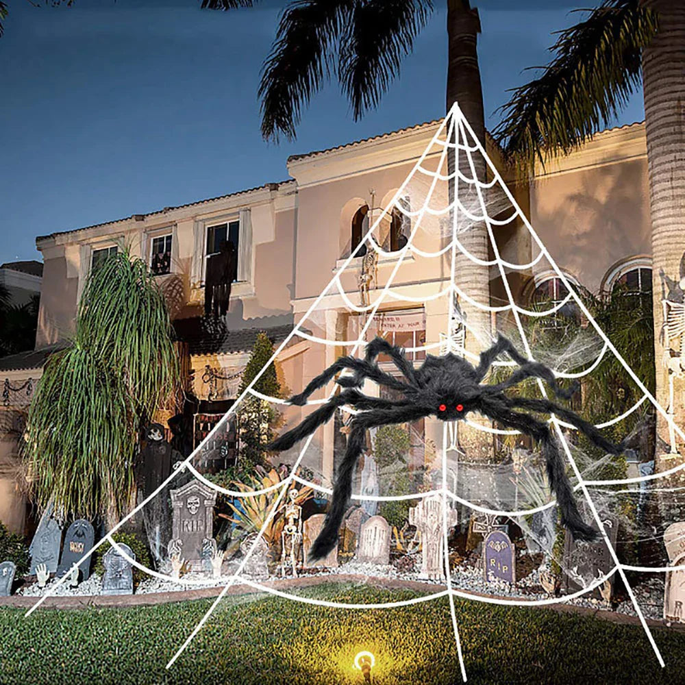 CreepyWeb XXL Spider Web | Triangular | 5 m | Fluffy Halloween Decoration for Garden & Home