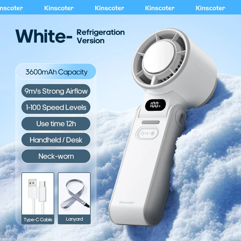 CoolityGo handheld fan with ice-cool technology | 100 speed levels | 3600mAh battery | Foldable & ultra-lightweight