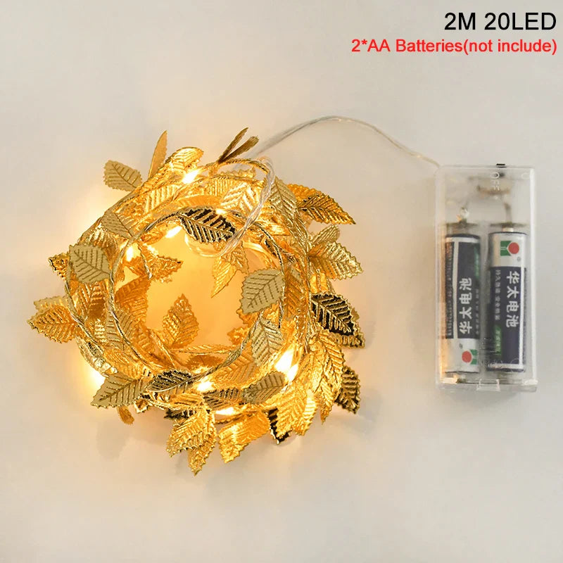 Aurellia | LED String Lights 2 m | 20 LEDs Golden Leaves | Warm White Light | Decorative Garland for Wedding, Party & Home