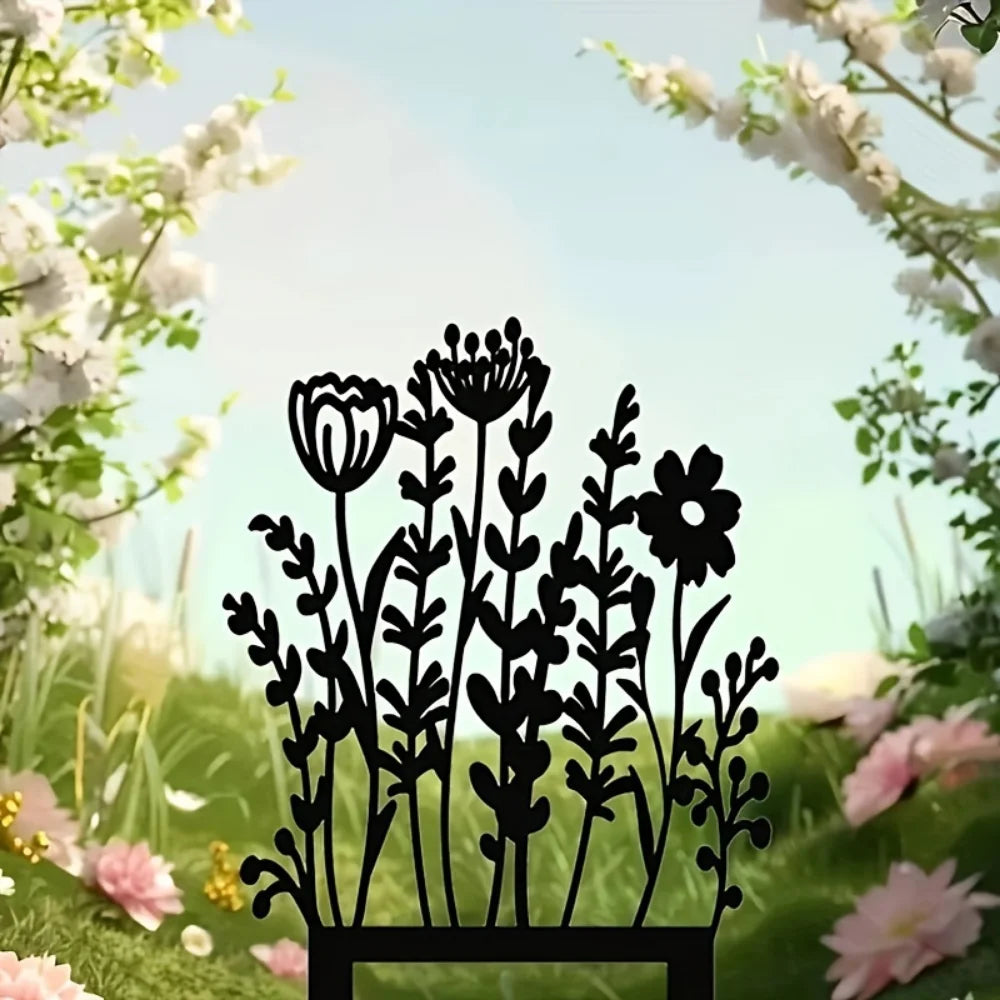 FLORAVINTA Metal Garden Stake Wildflower | Rust Look Vintage Yellow | For Beds, Pots & Walls | Handmade Country Style