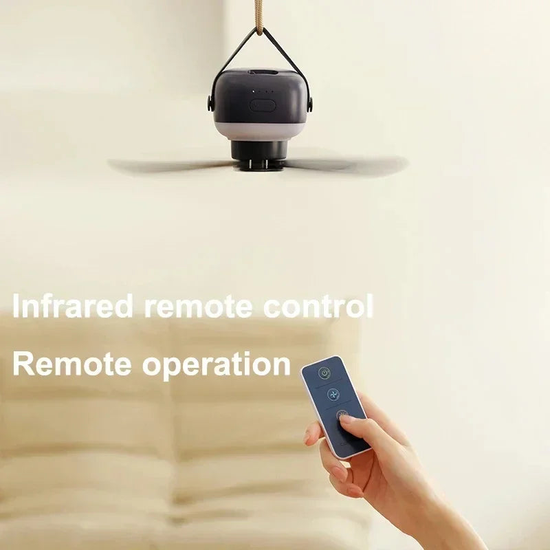 CampiBreeze Portable Ceiling Fan | 3600/7200 mAh Battery | LED & Remote Control | Quiet & Hangable