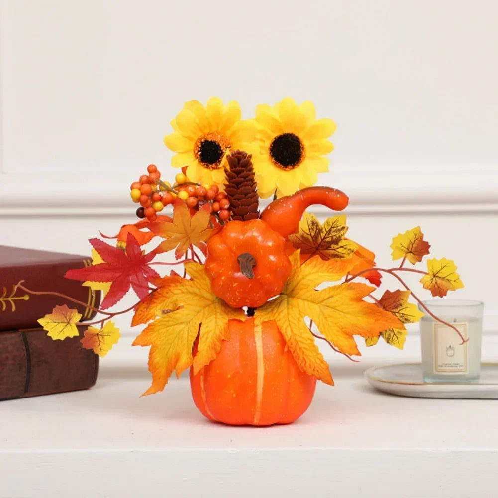 Autumn Magic | Decorative Pumpkin with Artificial Flowers | 25–30 cm | Autumn & Halloween Decoration