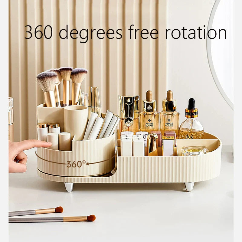 Clearlyn SpinBox Rotatable Makeup Organizer made of Plastic | Cosmetic Box with Compartments | 360° Rotating & Space-Saving | Acrylic Look